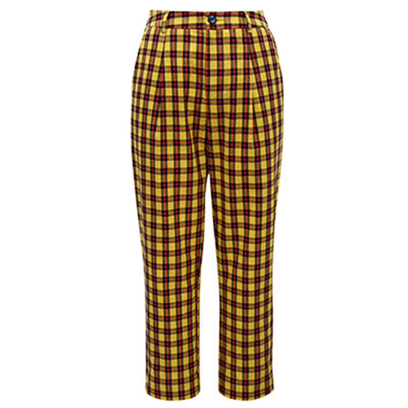 秋壳 时尚纯棉休闲英伦裤子女格子九分裤