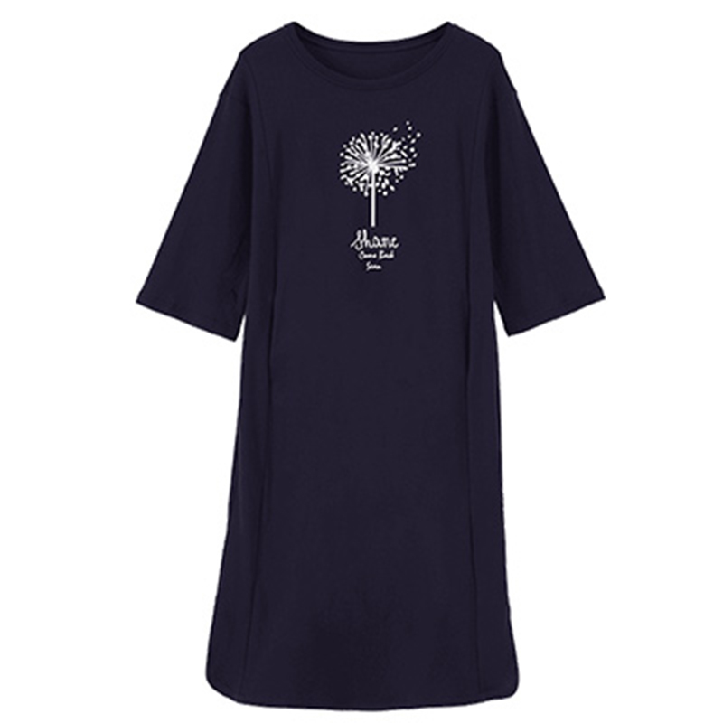 秋壳2019夏装 休闲宽松套头学生裙子纯棉中长款短袖连衣裙女