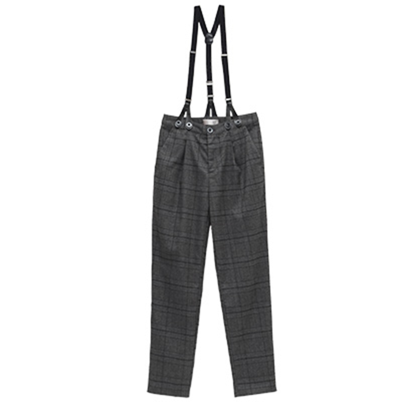 秋壳2019夏装 背带裤女宽松英伦风格子长裤学生小清新铅笔裤