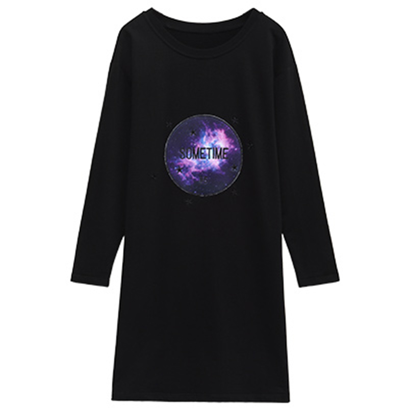 秋壳2019时尚春装 印花连衣裙女宽松中长款打底裙子