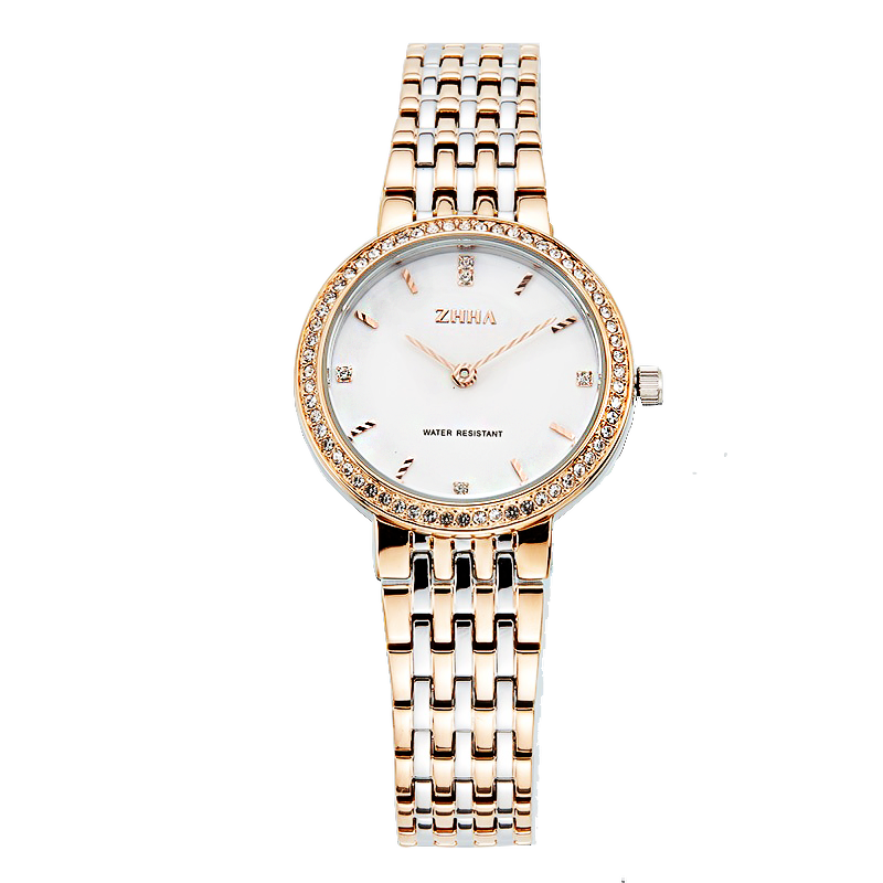 致豪（ZHHA）优雅对表系列 简约时尚防水石英商务礼品腕表 花纹刻度ZW-067 金带白色面男款