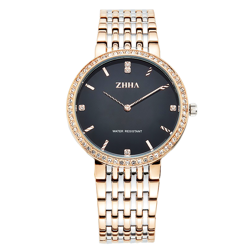 致豪（ZHHA）优雅对表系列 简约时尚防水石英商务礼品腕表 花纹刻度ZW-067 玫瑰金带白色面女款
