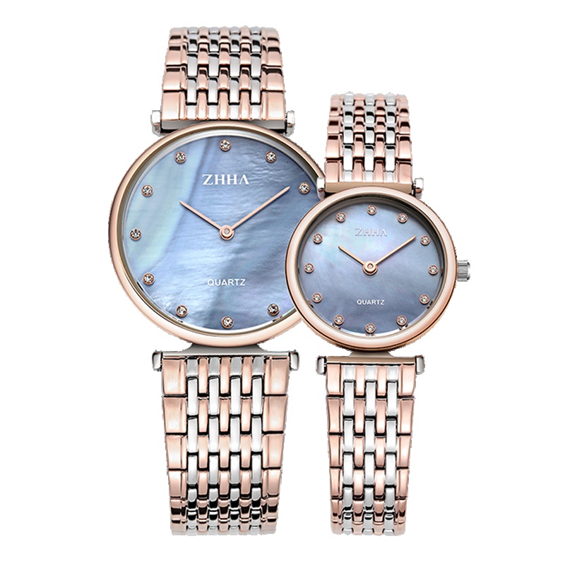 正品致豪（ZHHA）轻奢简约对表系列 纯实心精钢表带防水礼品腕表 2针贝母表面ZW -075
