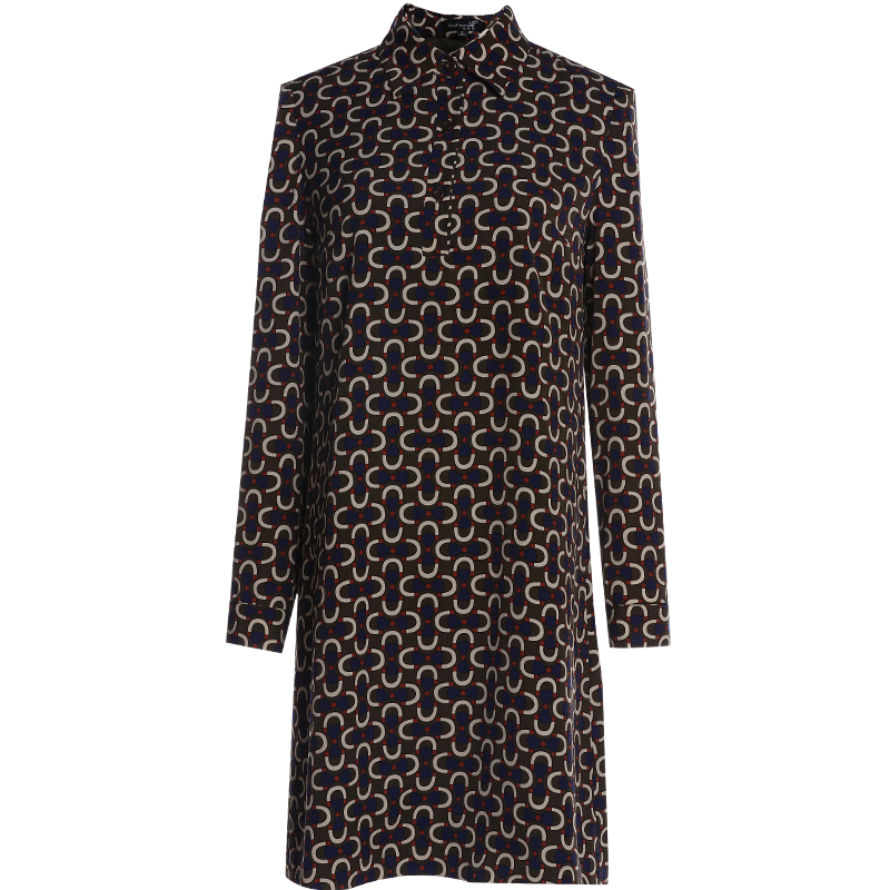 欧昵雪秋装新款时尚宽松翻领衬衫连衣裙个性印花长袖女装短裙Q