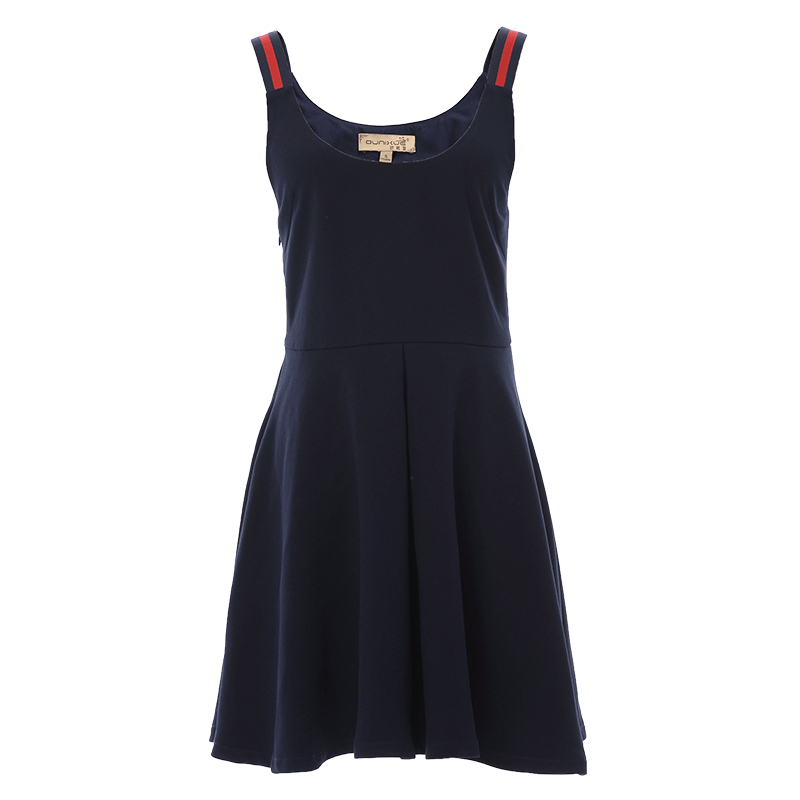 欧昵雪秋装新款休闲连衣裙韩版时尚修身百搭A字无袖背带裙女Q