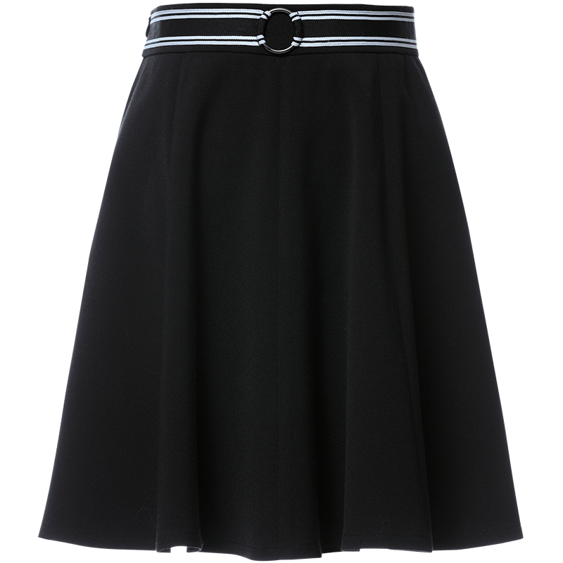 欧昵雪秋装新款女装半身裙时尚百搭中腰小黑裙百褶A字短裙女Q