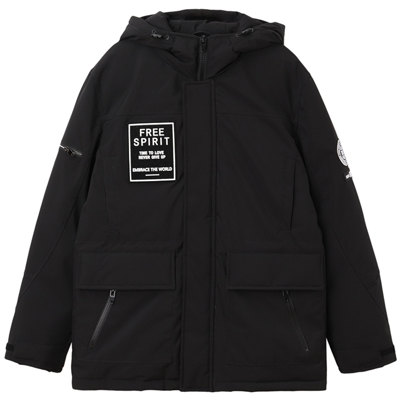 唐狮2018年新款冬季羽绒服男韩版潮流文字连帽工装外套短款加厚