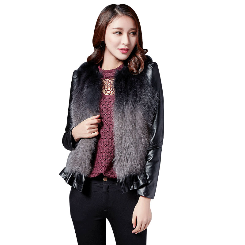 狐狸毛皮草外套女 短款修身显瘦韩版皮毛一体拼接2016新款冬装