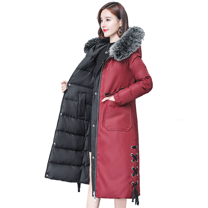 羽绒服女中长款过膝大毛领2018冬装新款韩版潮宽松加厚两面穿外套