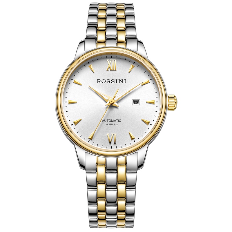 罗西尼（ROSSINI）手表钟表雅尊商务系列时尚休闲正装间金属金钢女表带日历 机械表 女517774T01B