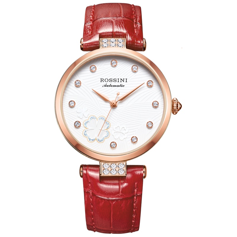罗西尼（ROSSINI）手表时尚腕表热卖时尚优雅精致气质镶钻防水自动机械表 女士 手 金属钢带女表516764