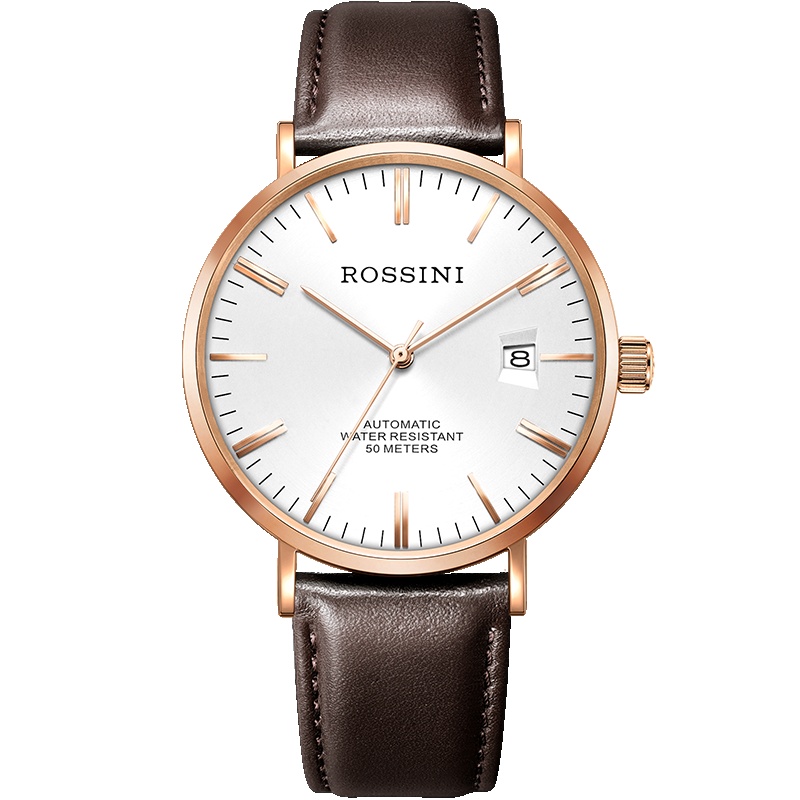 罗西尼(ROSSINI)手表钟表雅尊商务系列时尚超薄腕表个性渐变表盘日历自动机械表情侣表男士手表518827