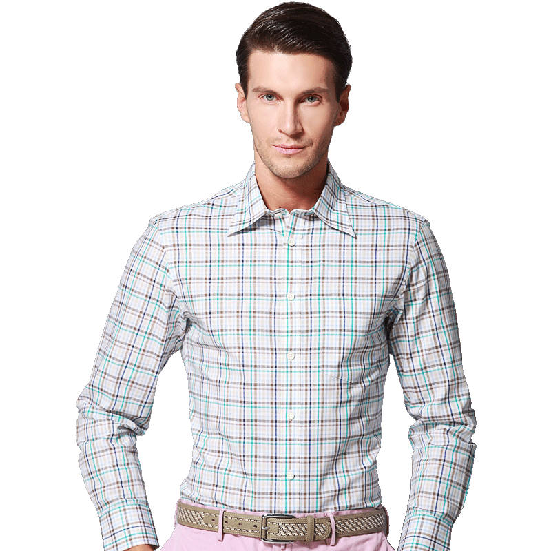 美尔雅（MAILYARD）男士长袖衬衫纯棉 商务休闲男士衬衣 方格 男式修身款长衬 300