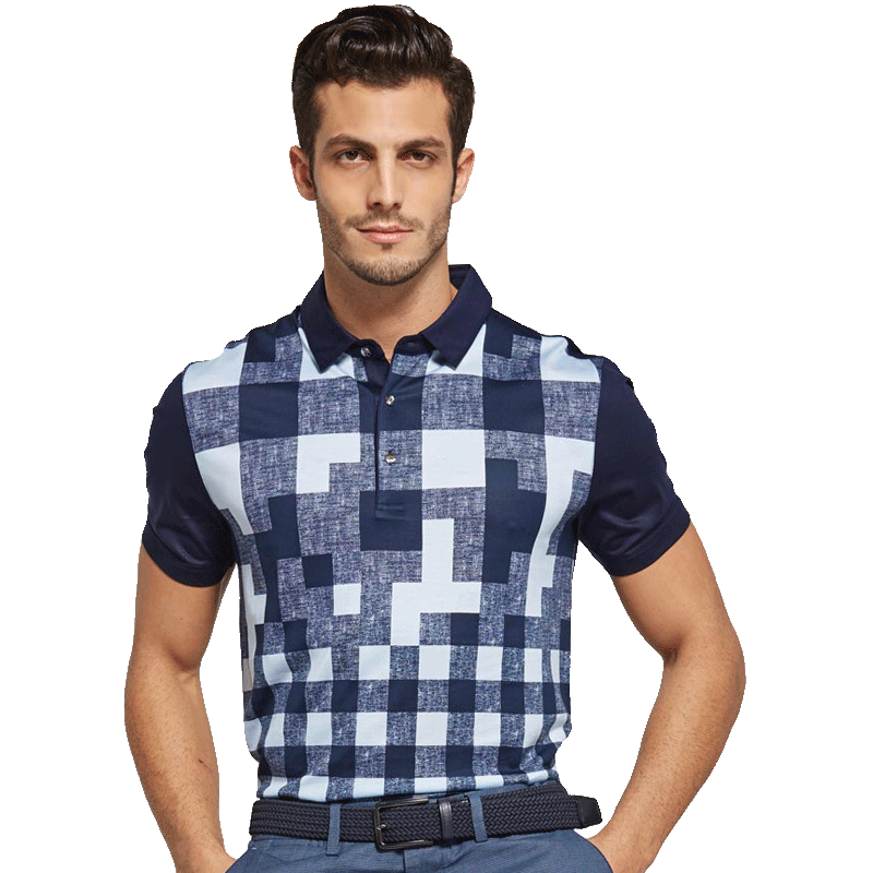 美尔雅（MAILYARD）短袖T恤夏季新款 棉桑蚕丝格纹翻领短袖T恤衫 时尚休闲 302