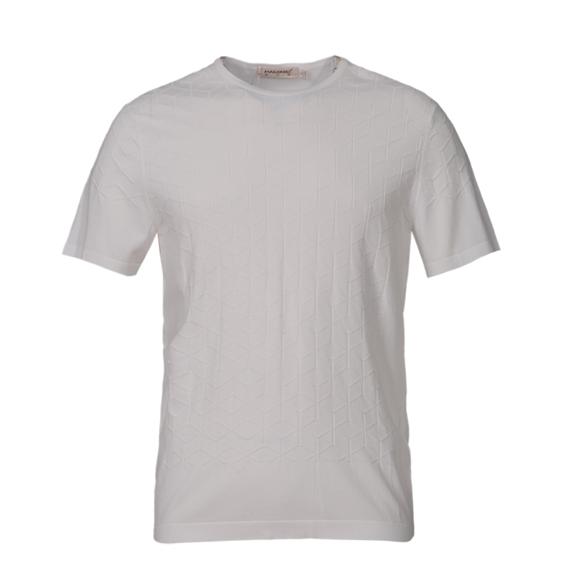 美尔雅(MAILYARD)短袖T恤 商务休闲男士圆领衫 立体花纹白T恤 444