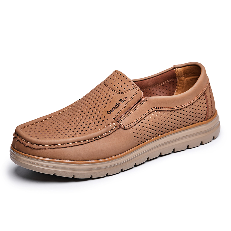 大洋洲袋鼠 冲孔透气 百搭真皮牛皮男鞋打孔鞋休闲鞋男款