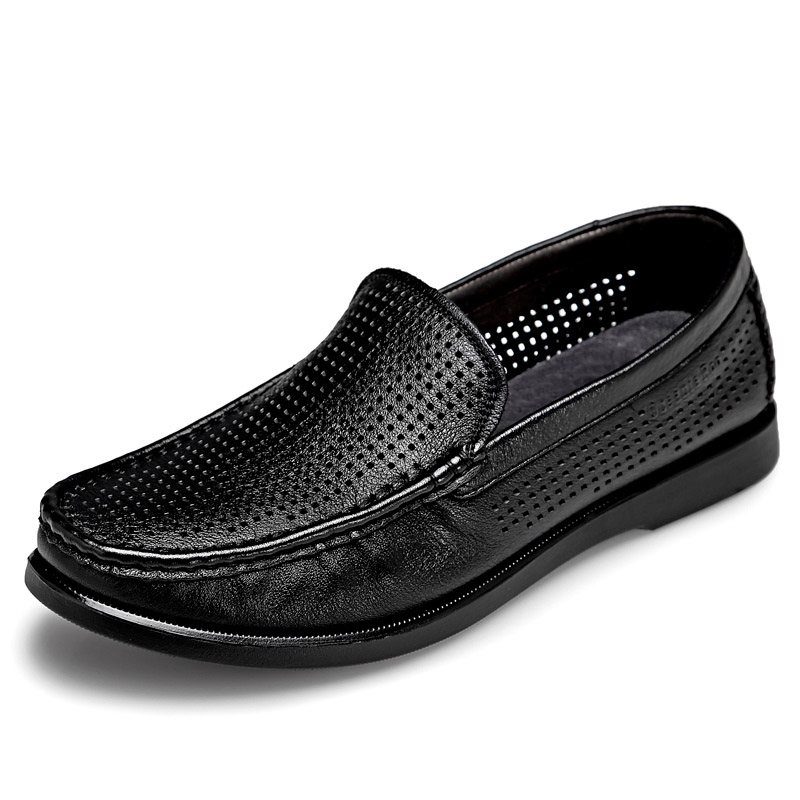 大洋洲袋鼠 镂空透气 百搭真皮牛皮男鞋流行休闲鞋打孔鞋男款