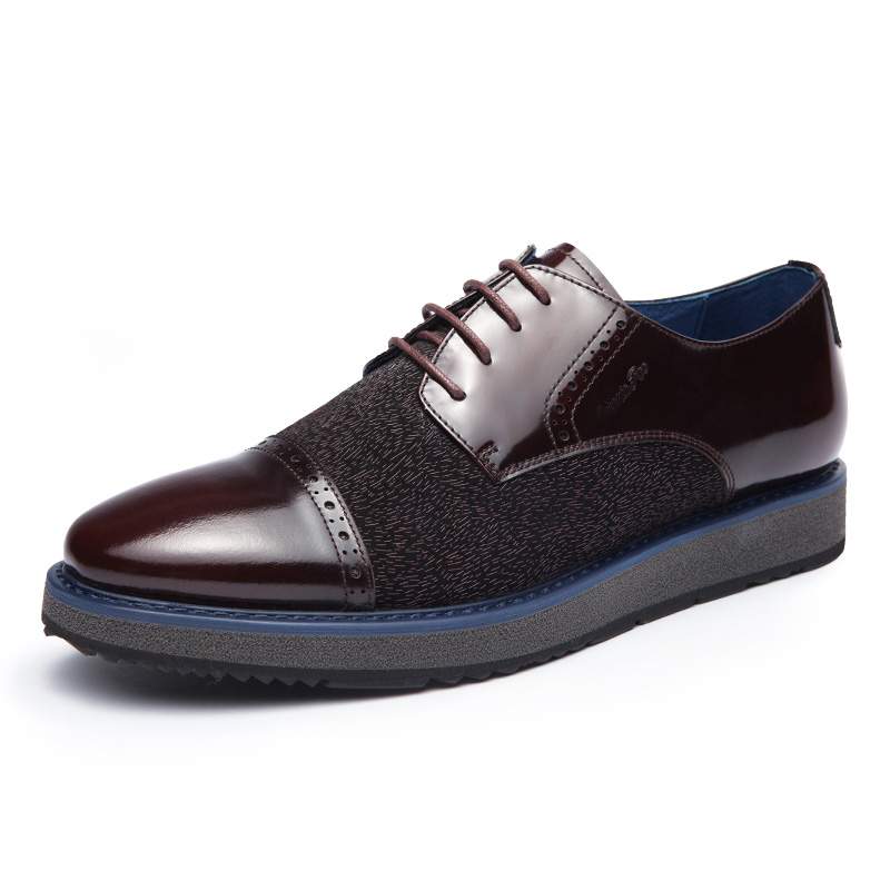 大洋洲袋鼠 大圆头创意拼接 真皮牛皮商务休闲鞋男款