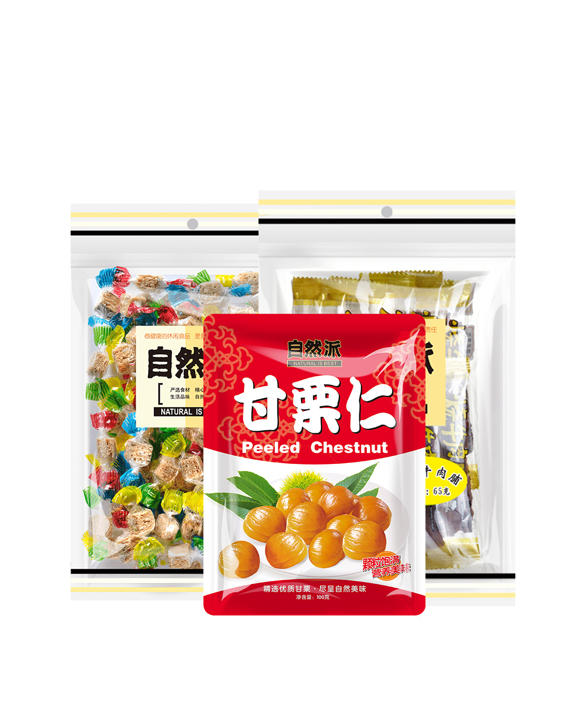 【自然派 炭烧牛肉脯甘栗仁鳕鱼粒215g】肉类休闲零食小吃