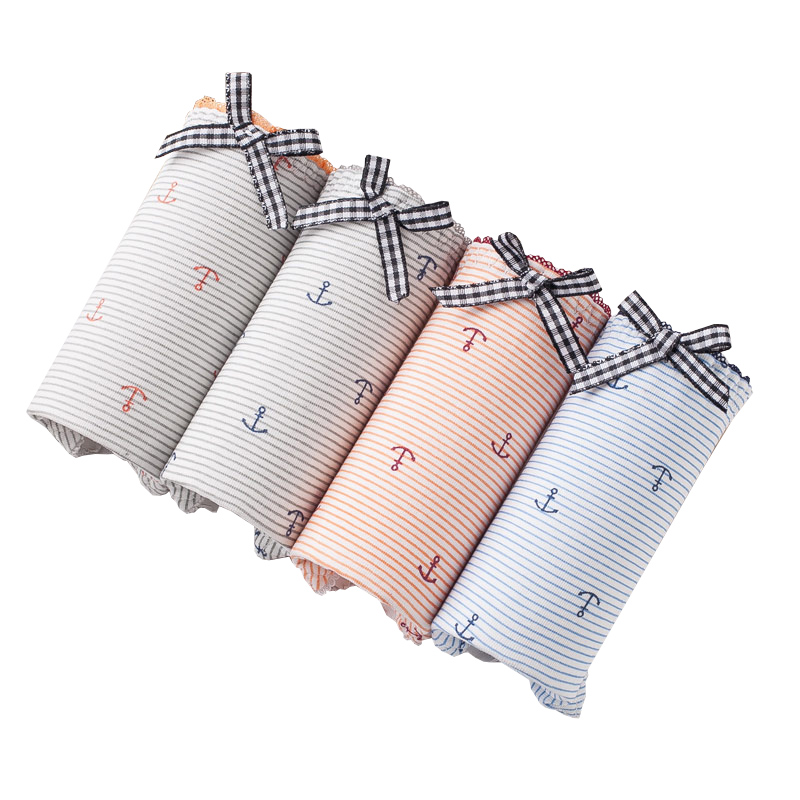 初愫时尚印花精梳棉女士三角内裤4条装