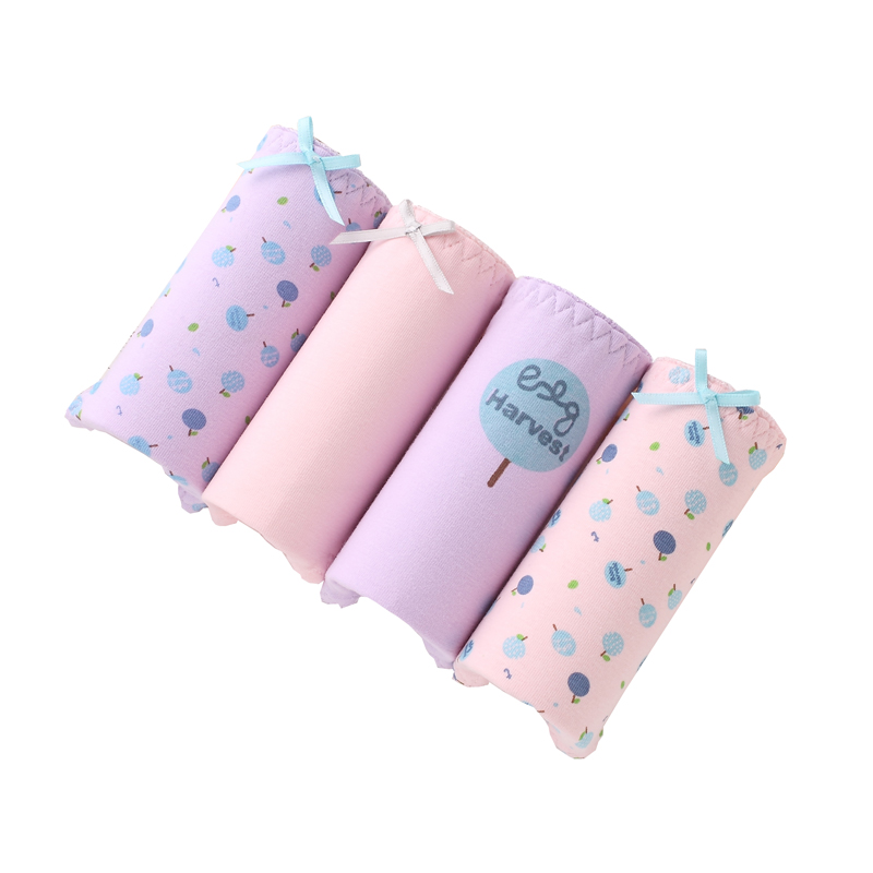 初愫卡通时尚棉质中腰女士三角内裤4条装肤色系