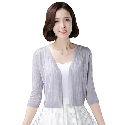 专柜同款 恒源祥含桑蚕丝女士针织开衫秋季款薄外搭短款