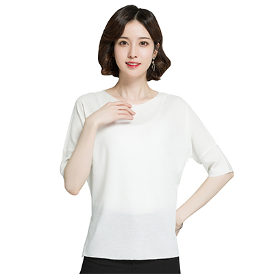 恒源祥短袖T恤女纯色女针织衫半袖圆领套头女上衣女装