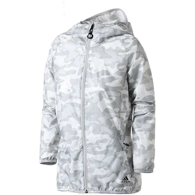 adidas阿迪达斯女子外套夹克跑步防风休闲运动服CV4879 M CV4879灰色