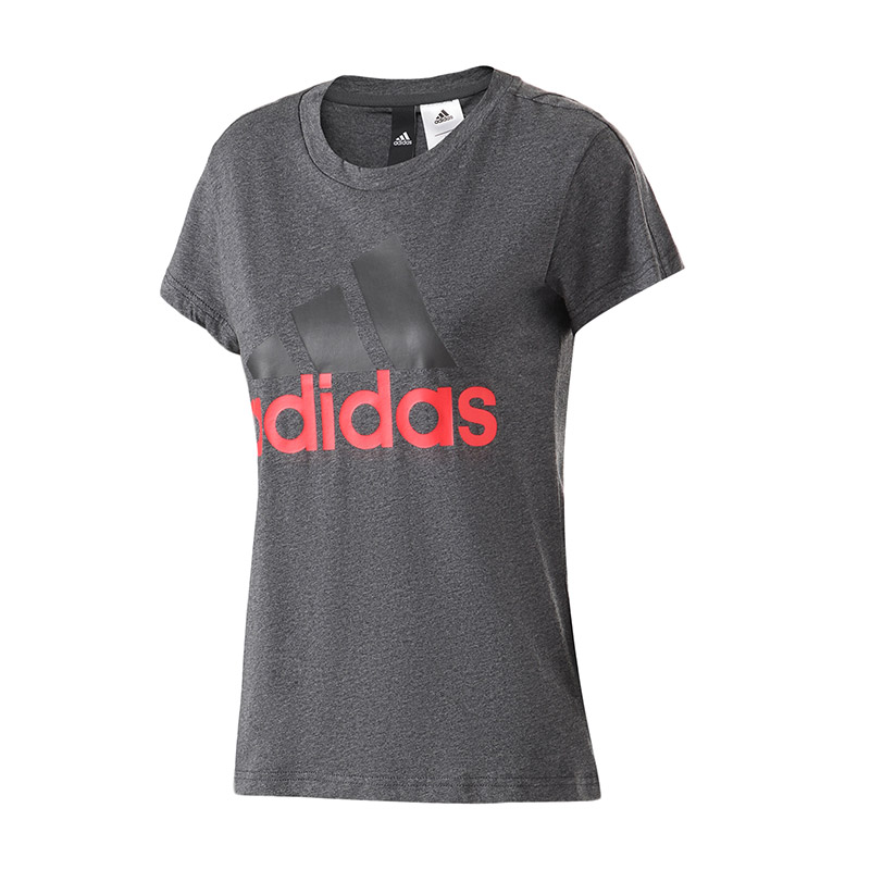 adidas阿迪达斯女子短袖T恤休闲运动服CF8819 XS CF8819深麻灰+天然珊瑚粉S18