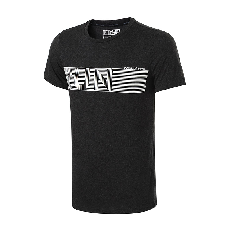 New Balance/NB男短袖T恤印花针织圆领运动上衣AMT81083 L AMT81083-BKH深灰色