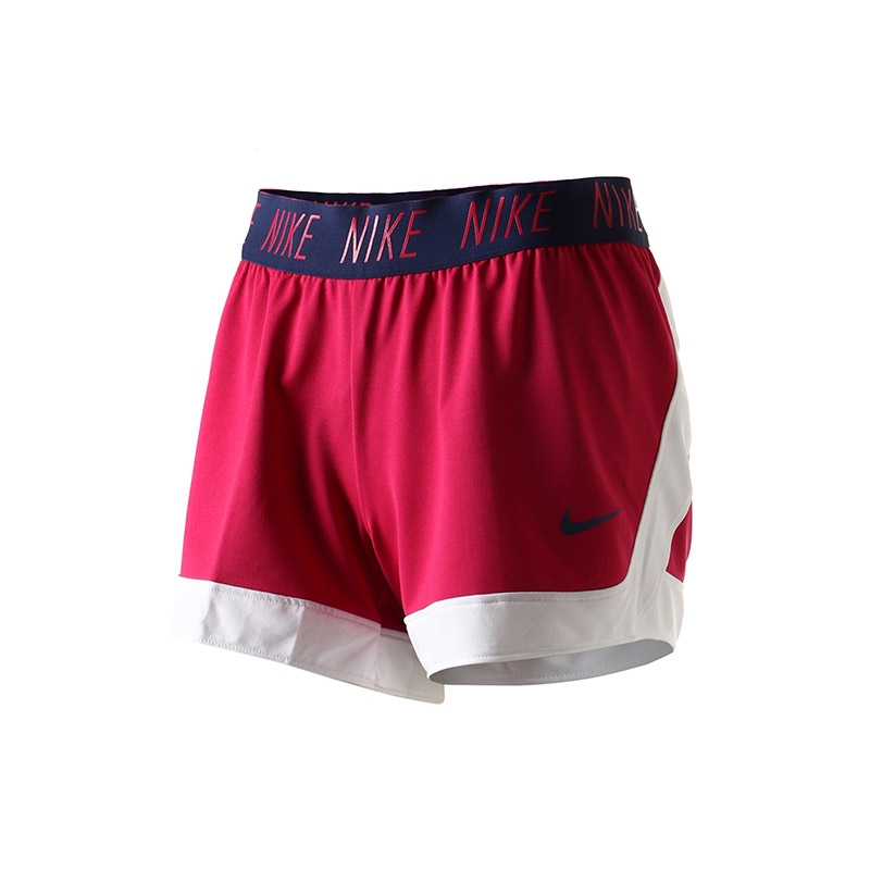 Nike耐克女运动短裤透气训练健身跑步运动裤890469 L 890469-622野樱桃红+白+蓝黑蓝