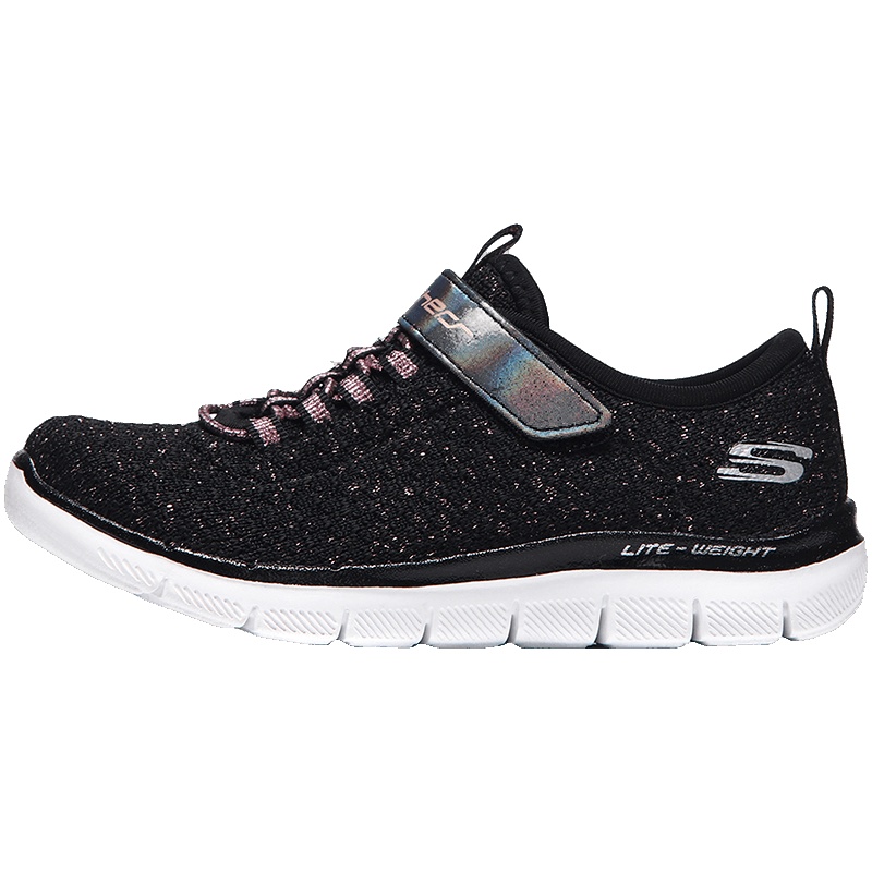 【自营】SKECHERS斯凯奇女小大童鞋防滑透气运动休闲鞋664073L 664073L/BKPK黑色+粉红色
