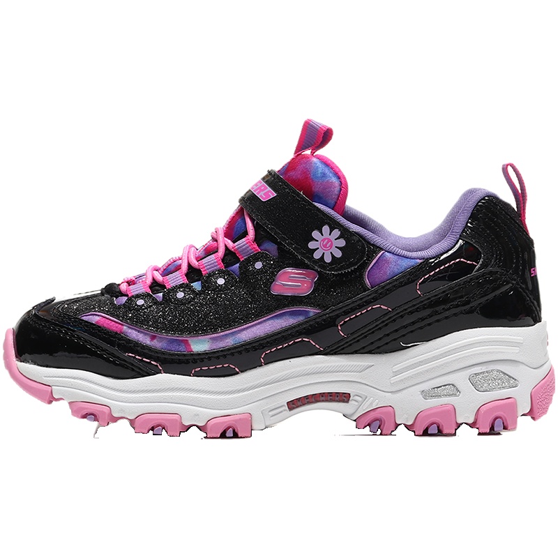 【自营】Skechers斯凯奇女童鞋休闲鞋时尚拼接防滑熊猫鞋80528L 80528L/BKMT黑色+多彩色