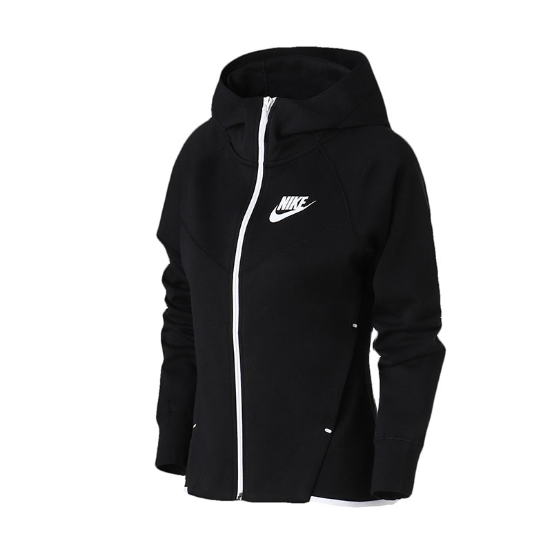 NKIE耐克女装夹克时尚拼接修身连帽针织外套运动服930760 L 930760-011黑+白