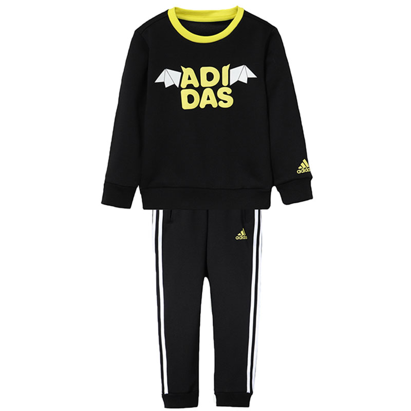 adidas童服装男小童针织套装卡通加绒套服休闲运动服DX1764 122 DX1764黑色