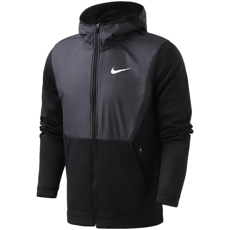 耐克男装夹克拼接连帽保暖时尚篮球休闲运动服926466 L 926466-010黑+白