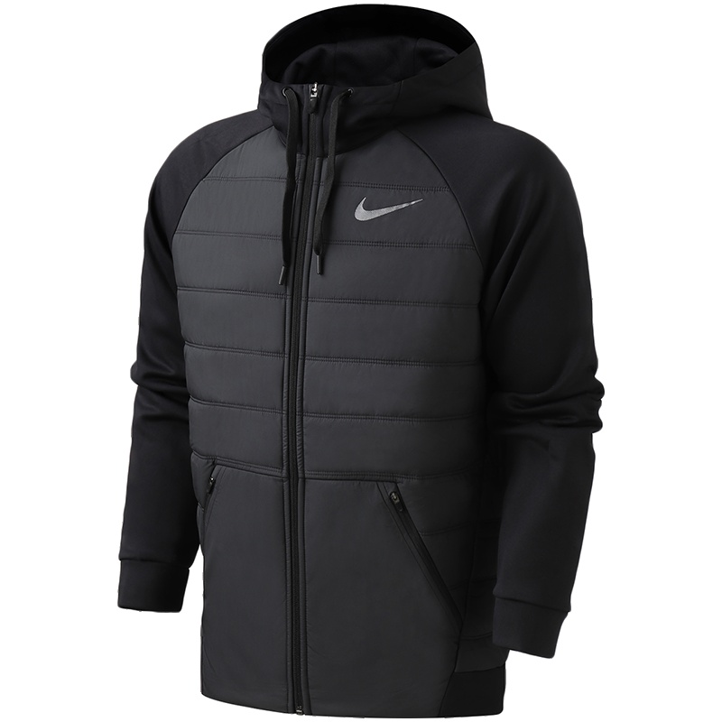 NIKE耐克男装棉服冬保暖连帽机织夹克休闲运动服AO1441 AO1441-010黑+铁矿红 M