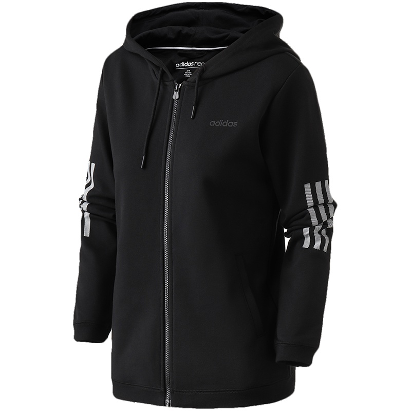 adidas阿迪达斯NEO女装黑色连帽运动休闲外套DM2056 2XL DM2056黑色