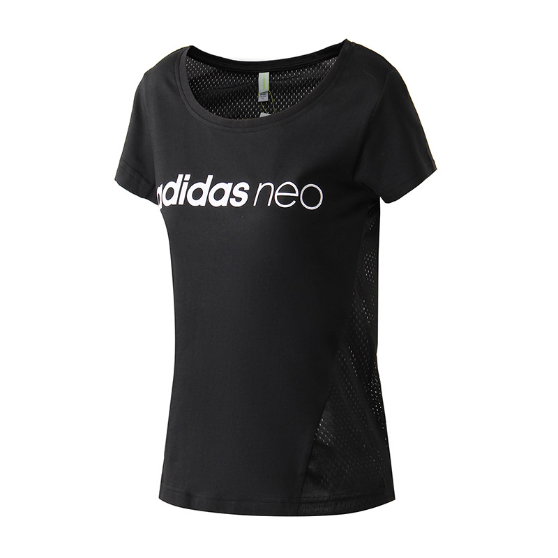 adidas阿迪达斯NEO女装透气LOGO款运动休闲短袖T恤CD6648 L CD6648黑色
