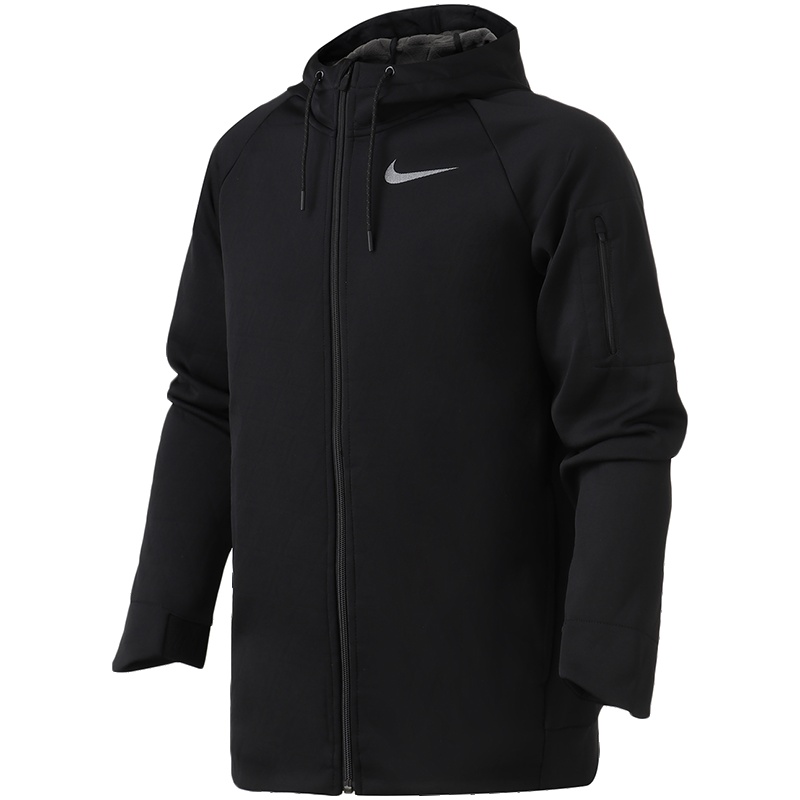 NIKE耐克男装夹克冬保暖细绒防风连帽休闲运动服932035 L 932035-010黑+煤黑+铁矿红