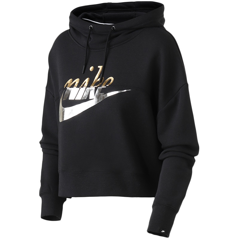 NIKE女装卫衣秋冬时尚短款连帽烫金LOGO休闲运动服AJ0097 L AJ0097-010黑