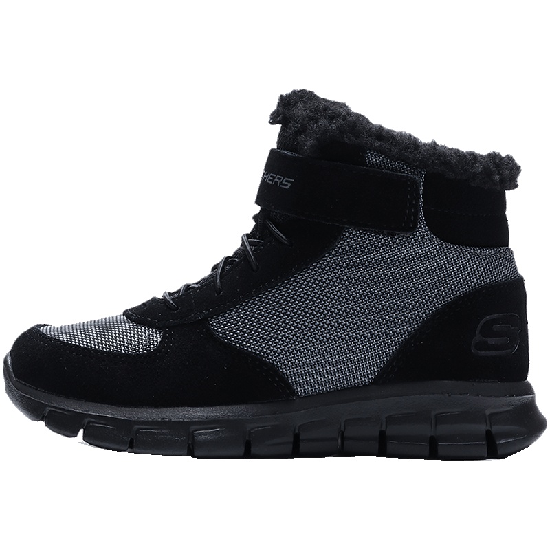 【自营】Skechers斯凯奇男大童短靴时尚保暖休闲运动鞋660013L 660013L/BKGY黑色+灰色