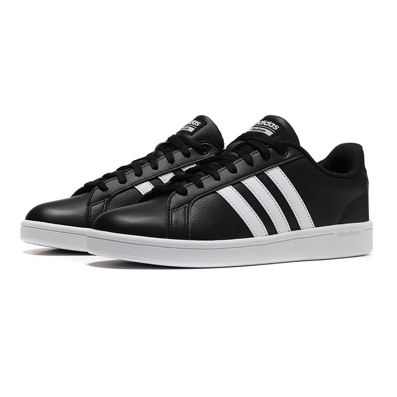 【自营】adidas阿迪达斯NEO男鞋低帮cloudfoam运动休闲板鞋B74264 B742641号黑色+亮白