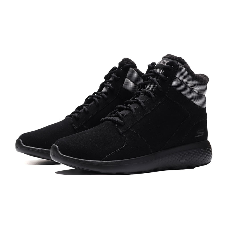 【自营】SKECHERS斯凯奇女鞋短靴高帮保暖轻便运动鞋14613 14613/BKGY黑色+灰色