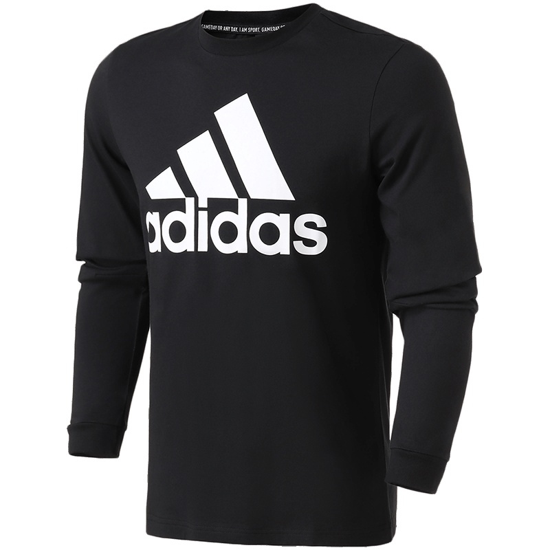 adidas男服长袖T恤圆领套头休闲运动服常规运动T恤