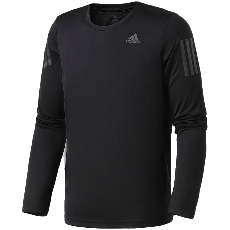 adidas男服长袖T恤圆领紧身跑步训练运动服常规运动T恤