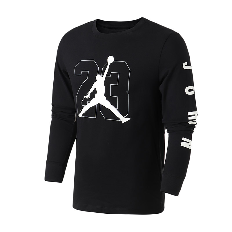 耐克男装长袖T恤Jordan时尚圆领针织卫衣休闲运动服AQ3702 L AQ3702-010黑+白