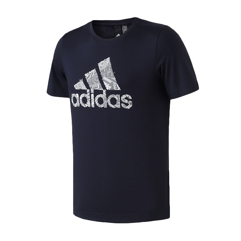 adidas男服短袖T恤圆领休闲运动服DV3087 L DV3087蓝色