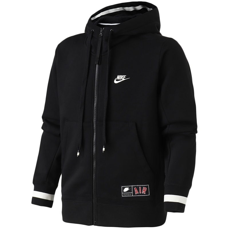 NIKE耐克男装外套针织连帽防风休闲开衫夹克运动服AR1816 L AR1816-010黑/黑/帆白
