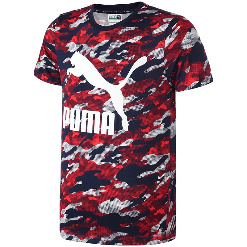 PUMA彪马男装迷彩印花运动休闲圆领短袖T恤579037 L 57903711红色
